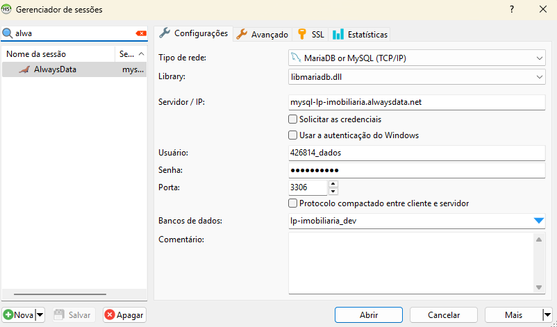 Exemplo de Conexão no HeidiSQL