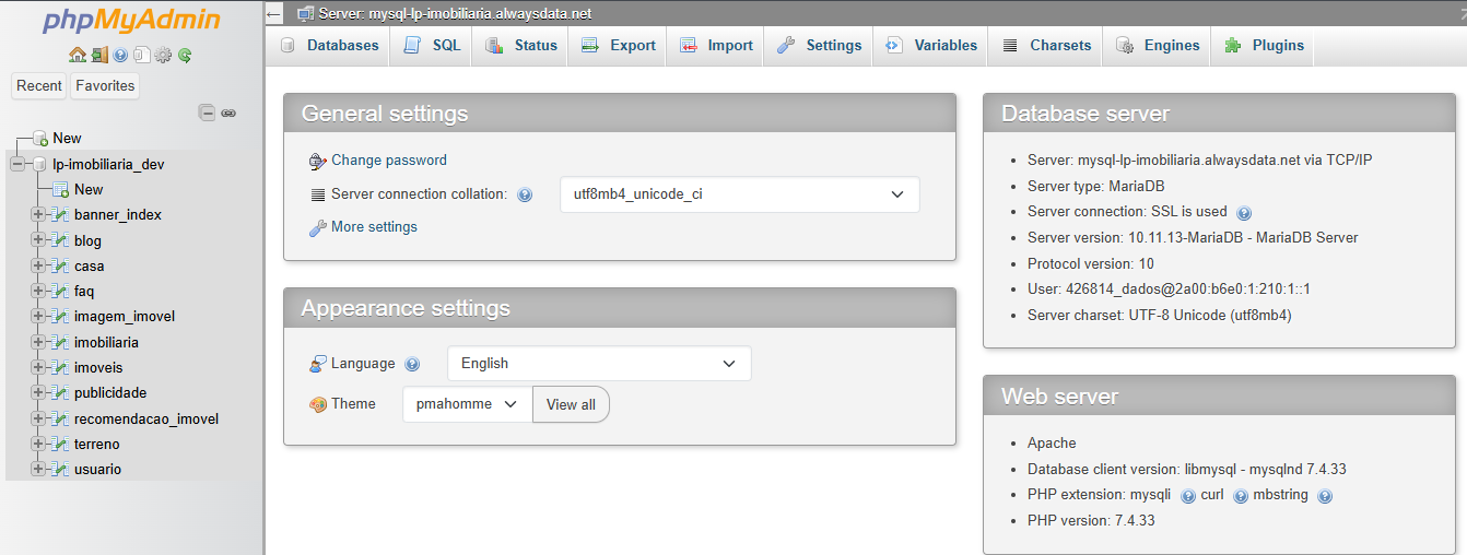 Exemplo de Conexão no phpMyAdmin